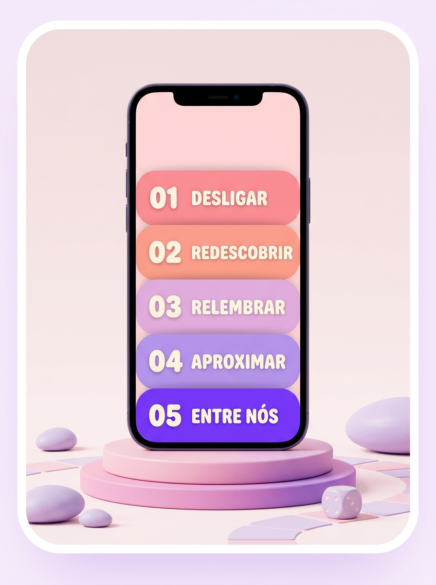 Celular mostrando as cinco camadas coloridas do ENTRE NÓS
